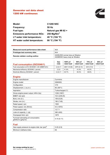 Generator set data sheet 1200 kW continuous