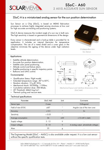 ILUMINACIÓN SOLAR SECCIÓN LONGITUDINAL SSoC - A60 2 AXIS ACCURATE SUN SENSOR