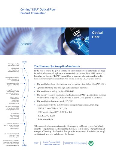 LEAF optical fiber product information sheet  