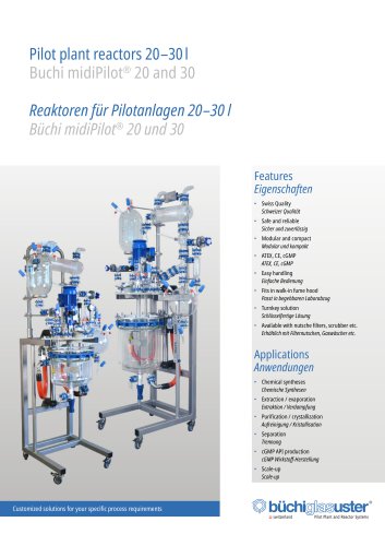 Pilot plant reactors 20–30 l Buchi midiPilot® 20 and 30