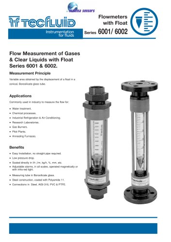 6001/6002 series glass tube rotameters