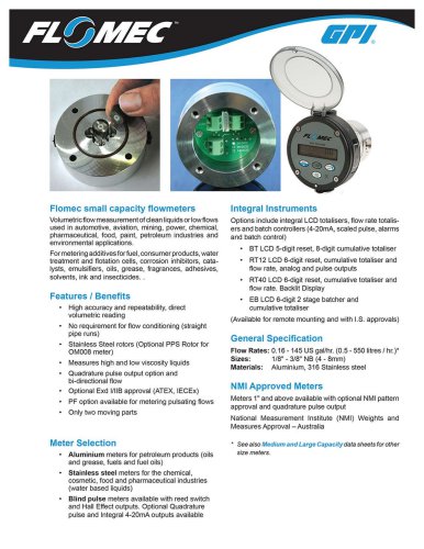 Flomec small capacity flowmeters