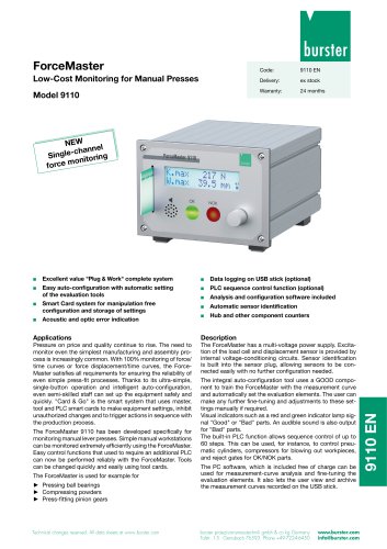 Data-sheet - ForceMaster Low-Cost Monitoring for Manual Presses Model 9110