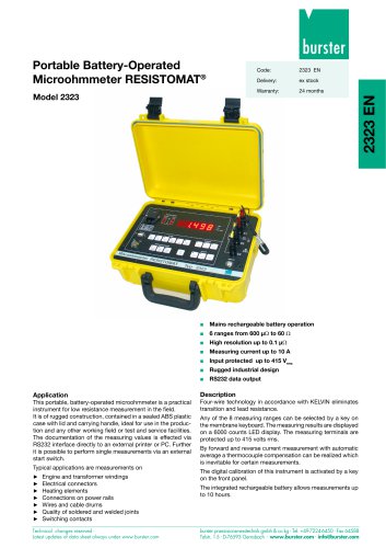 Data Sheet - Portable Battery-Operated Microohmmeter RESISTOMAT® Model 2323