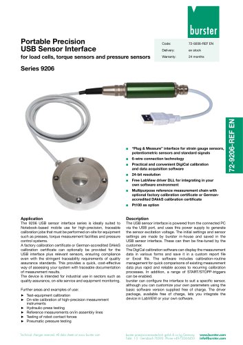 Data Sheet - Portable Precision USB Sensor Interface Series 9206