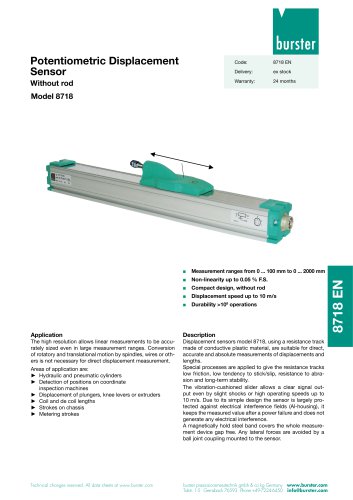 Data Sheet Potentiometric displacement sensor Model 8718