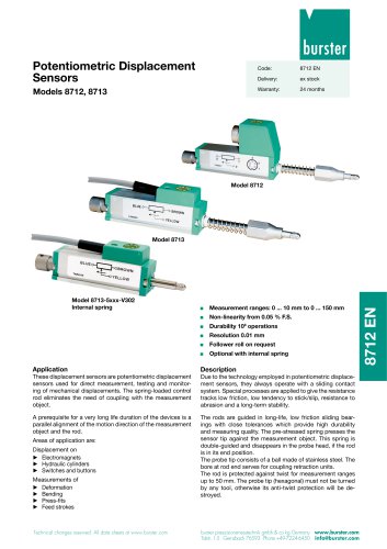 Data Sheet Potentiometric displacement transducers Model 8712, 8713