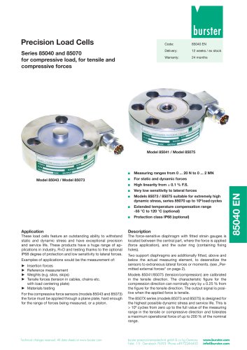 Data Sheet Precision Load Cells Series 85040 and 85070