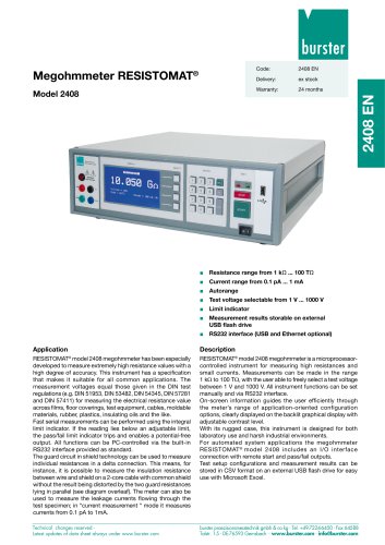 Data Sheet RESISTOMAT® 2408 Digital Teraohmmeter