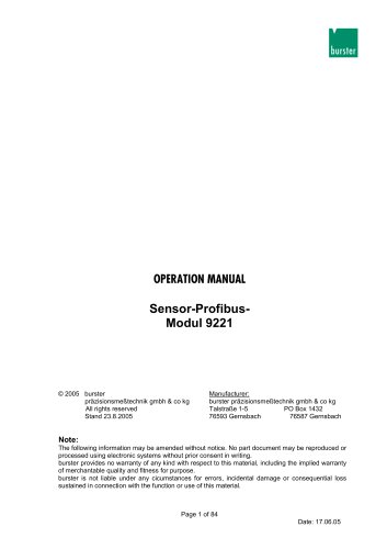 Oberation Manual - Sensor-Profibus-Modul 9221