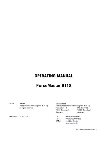 OPERATING MANUAL  ForceMaster 9110