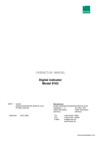 Operation Manual Digital Indicator Model 9163