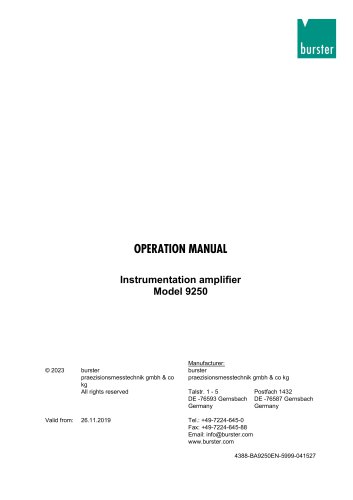 Operation Manual Instrumentation Amplifier Model 9250