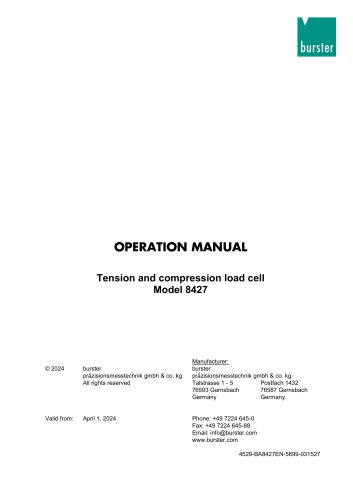 Operation manual Tension and compression load cell Model 8427