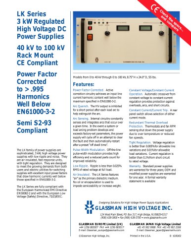 LK Series 3 kW Regulated High Voltage DC Power Supplies