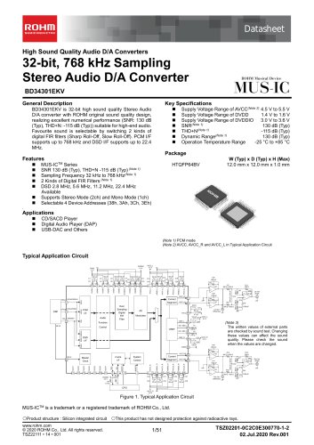 32-bit, 768 kHz Sampling Stereo Audio D/A Converter BD34301EKV