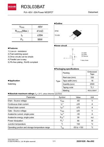 RD3L03BAT Pch -60V -35A Power MOSFET