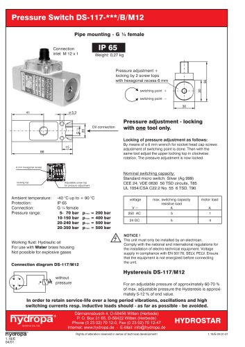 PRESSURE SWITCHES  Catalogue DS-117 B M12