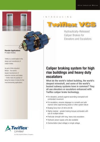 Hydraulically-Released Caliper Brakes for Elevators and Escalators