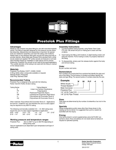 Prestolok Plus Fittings Catalog 