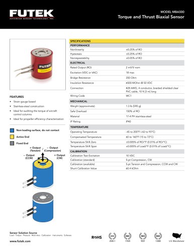 Torque and Thrust Biaxial Sensor MBA500