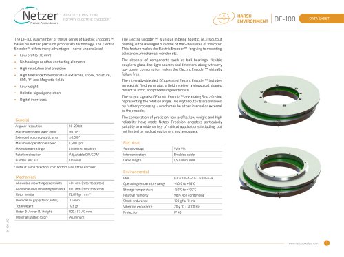 Absolute Position Rotary Electric Encoder - DF-100 Data Sheet