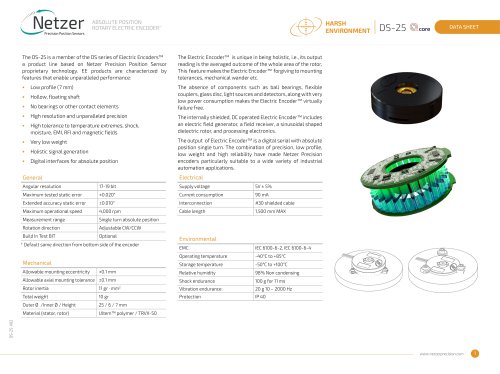 Absolute Position Rotary Electric Encoder - DS-25 Data Sheet