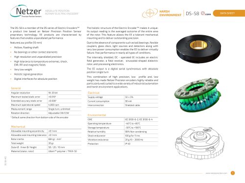 Absolute Position Rotary Electric Encoder - DS-58 Data sheet