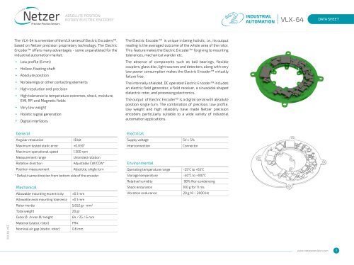 Absolute Position Rotary Electric Encoder - VLX-64 Data Sheet