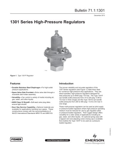 1301 Series High-Pressure Regulators