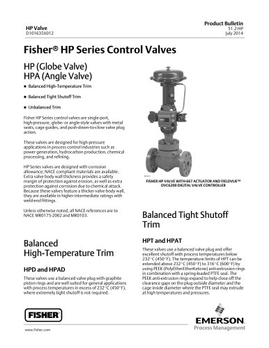 Fisher® HP Series Control Valves