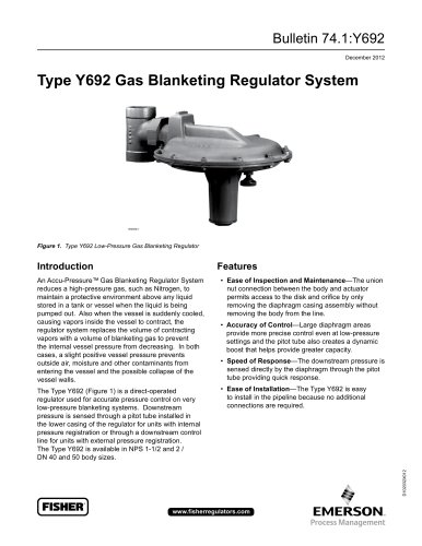 Type Y692 Gas Blanketing Regulator System