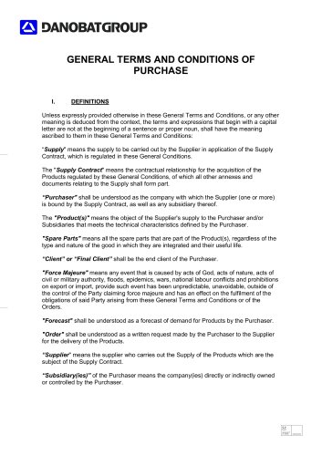 GENERAL TERMS AND CONDITIONS OF PURCHASE