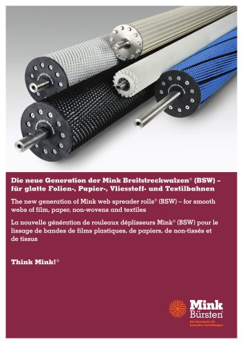 Mink web spreader rolls - for smooth webs of film, paper, non-wovens and textiles