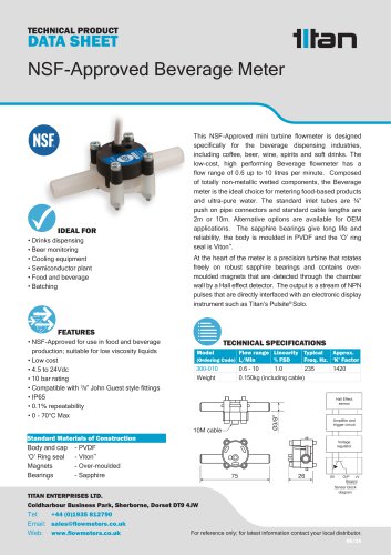 NSF-Approved Beverage Flowmeter (Turbine)