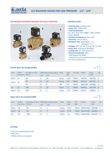 2/2 SOLENOID VALVES FOR LOW PRESSURE