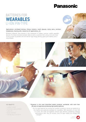 Panasonic Li-Ion Pin Type Batteries Leaflet Wearables