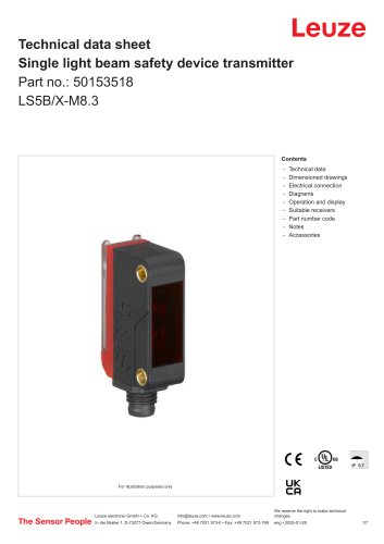 Technical data sheet Single light beam safety device transmitter