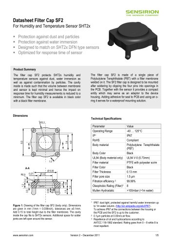 Datasheet Humidity Filter Cap SF2