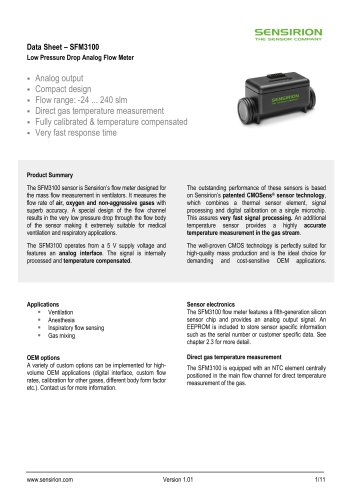 SFM3100 Low Pressure Drop Analog Flow Meter