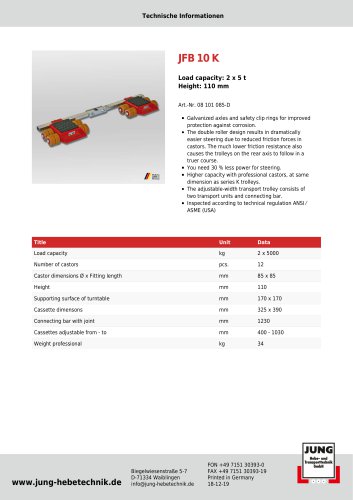 JFB 10 K Product Details