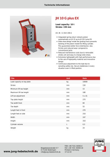 JH 10 G EX Product Details