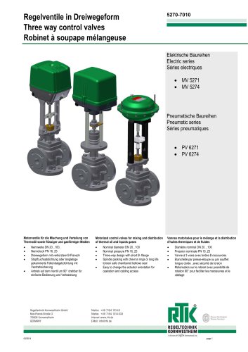 Control valve in three-way design with electric or pneumatic actuator 5270-7010