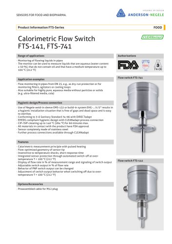 FTS-741P Calorimetric Flow Switch Pharma Flow Sensors