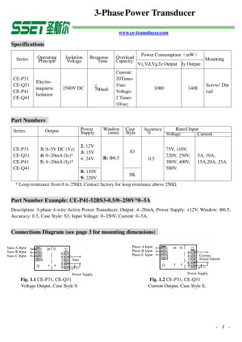 3 phase power tranducer