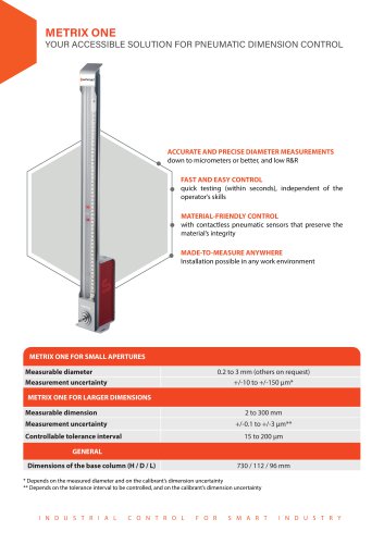 METRIX ONE YOUR ACCESSIBLE SOLUTION FOR PNEUMATIC DIMENSION CONTROL