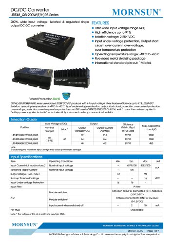 75-200W 18-75V Ultra-wide Input Voltage URF48_QB-200WR3 Series