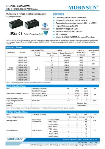 E05_S-1WR3& F05_S-1WR3 series--1W, Fixed input voltage , isolated & unregulated dual/single output