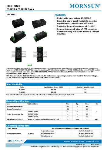 FC-LX1D / EMC filter / ±2/±4 KV Surge Voltage / for ac/dc