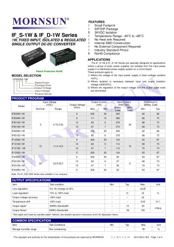 IF_S-1W / 1watt DC-DC converter / Regulated / Single output